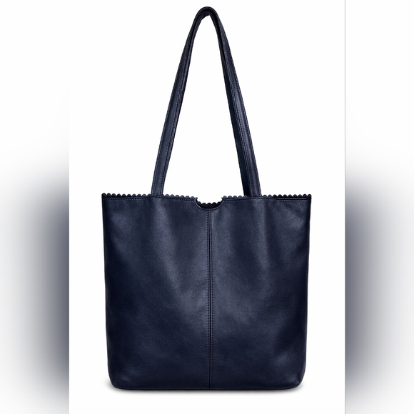 latico Handbags - Latico Dark Blue Leather Tote Bag With Floral Lining 13x13
